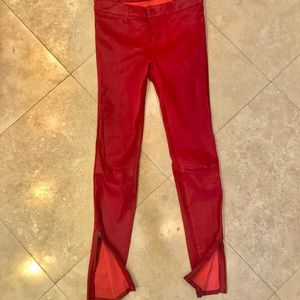 Red leather J Brand skinny pants